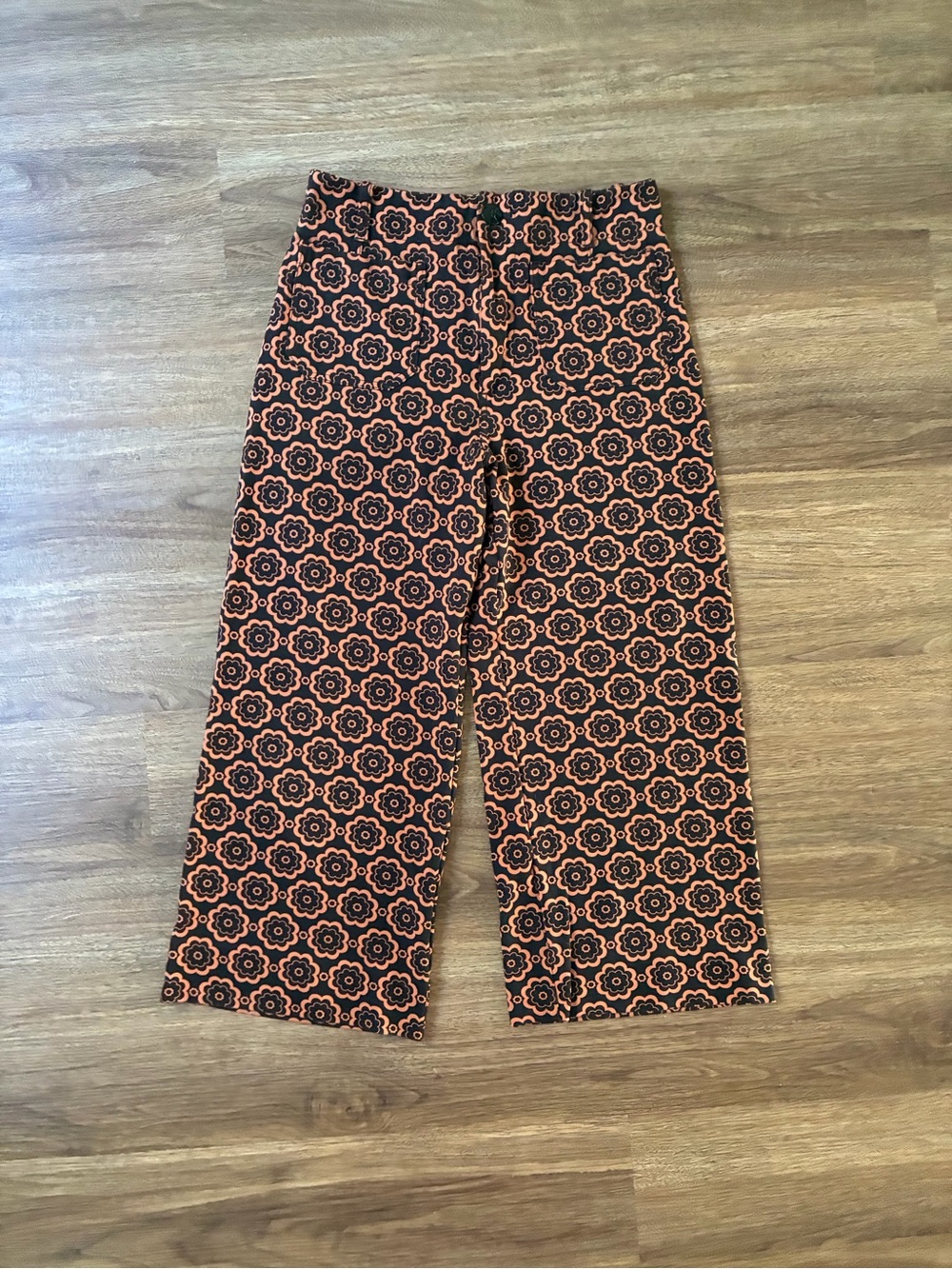 Anthropologie Maeve The Colette Cropped Wide-Leg Floral Pants in Orange & Black